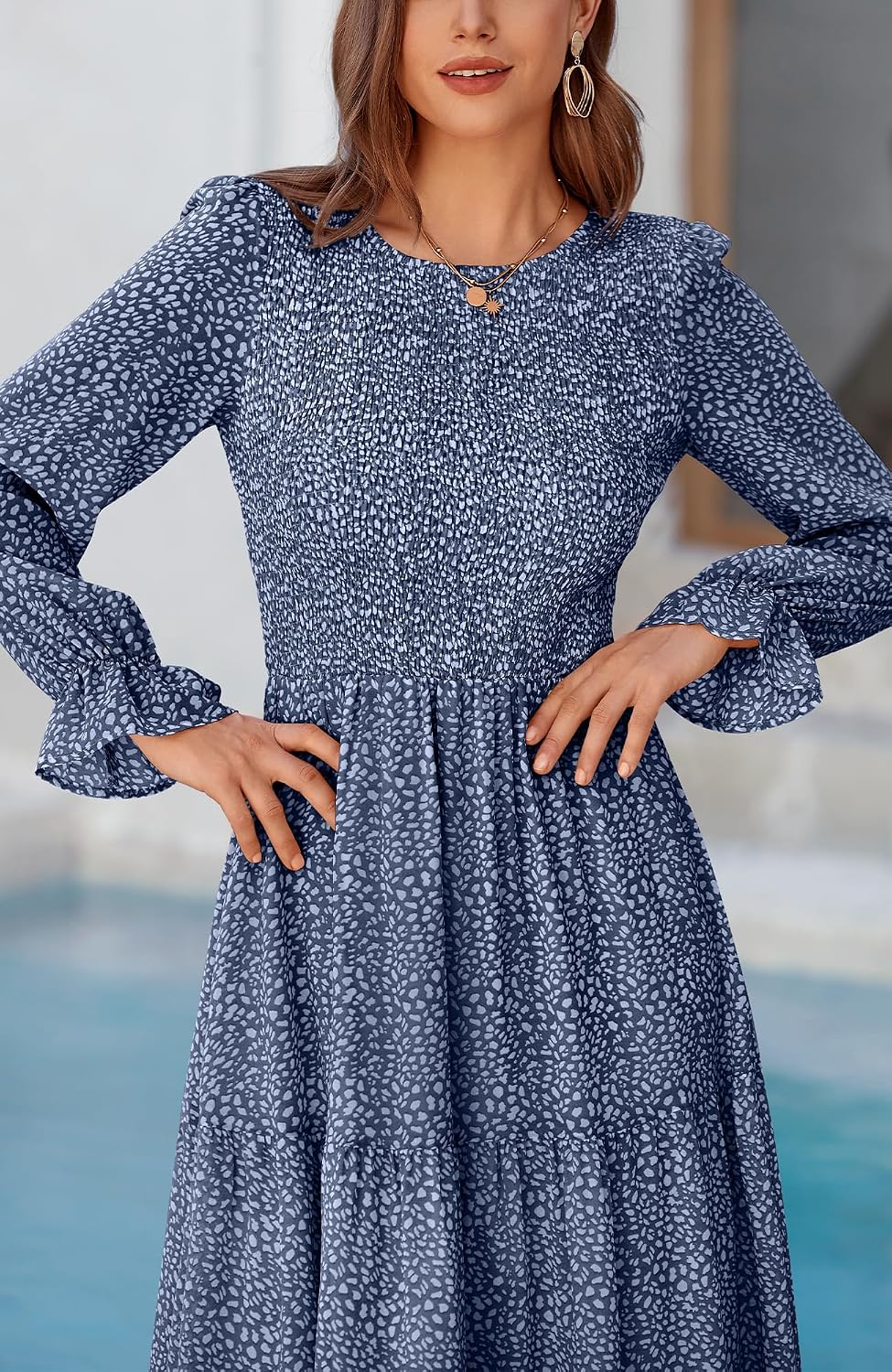 BTFBM Women Casual Long Sleeve Crew Neck Fall Dress Bohemian Relaxed Fit Floral Flowy Maxi Dresses Tiered Cocktail Dress - Image 7