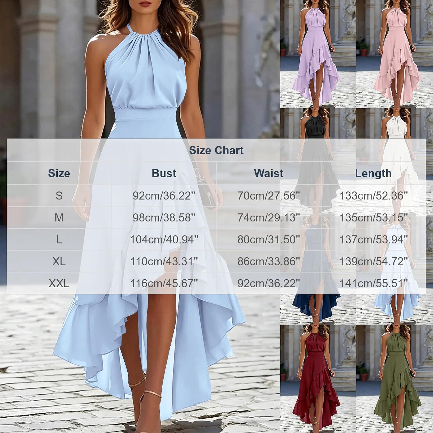 Elegant Dress for Women UK Chiffon Halter Neck Ruffle Dresses Party Evening Clubwear Maxi Dress Elegant Sexy Casual Cocktail Long Dresses Wedding Guest Outfit Strand - Image 7