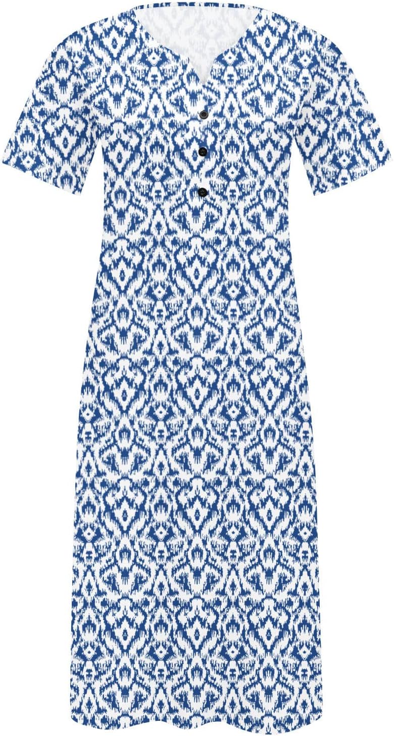 Midi Dresses for Women UK Short Sleeve V Neck Button Floral Dress Summer Casual Loose Fit Long Dresses with Pockets Comfy Lounge T Shirts Dress Beach Holiday Elegant Sundress Sale Clearance - Image 2