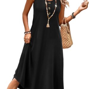 WIHOLL Summer Dresses for Women UK Ladies Sleeveless Dress Womens Button Front Beach Sundresses with Pockets Midi Length Dresses