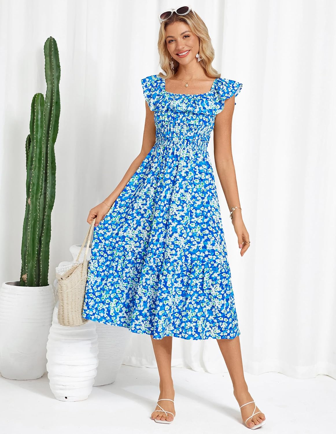 GRACE KARIN Women's Summer Floral Dresses Casual Ruffles A-Line Midi Wedding Guest Dress Beach Sundress - Image 2