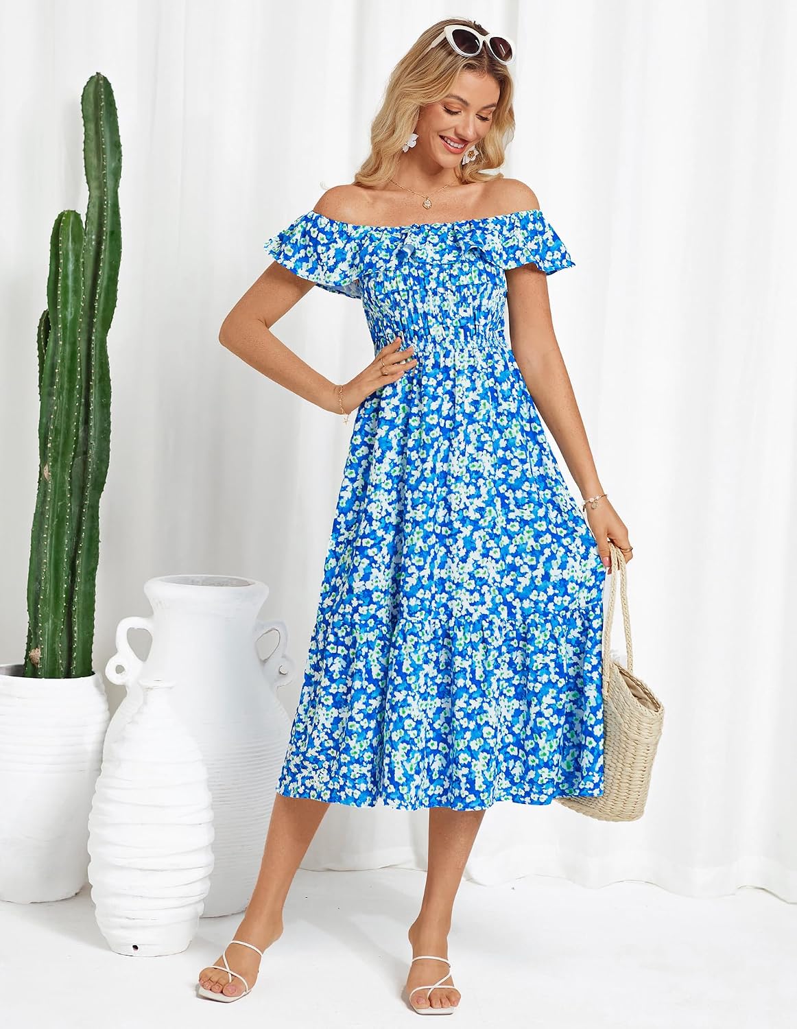 GRACE KARIN Women's Summer Floral Dresses Casual Ruffles A-Line Midi Wedding Guest Dress Beach Sundress - Image 3
