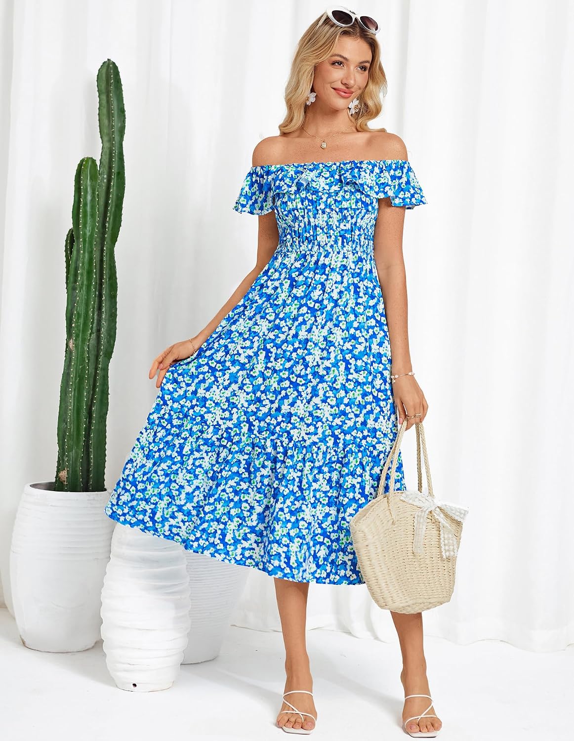 GRACE KARIN Women's Summer Floral Dresses Casual Ruffles A-Line Midi Wedding Guest Dress Beach Sundress - Image 4