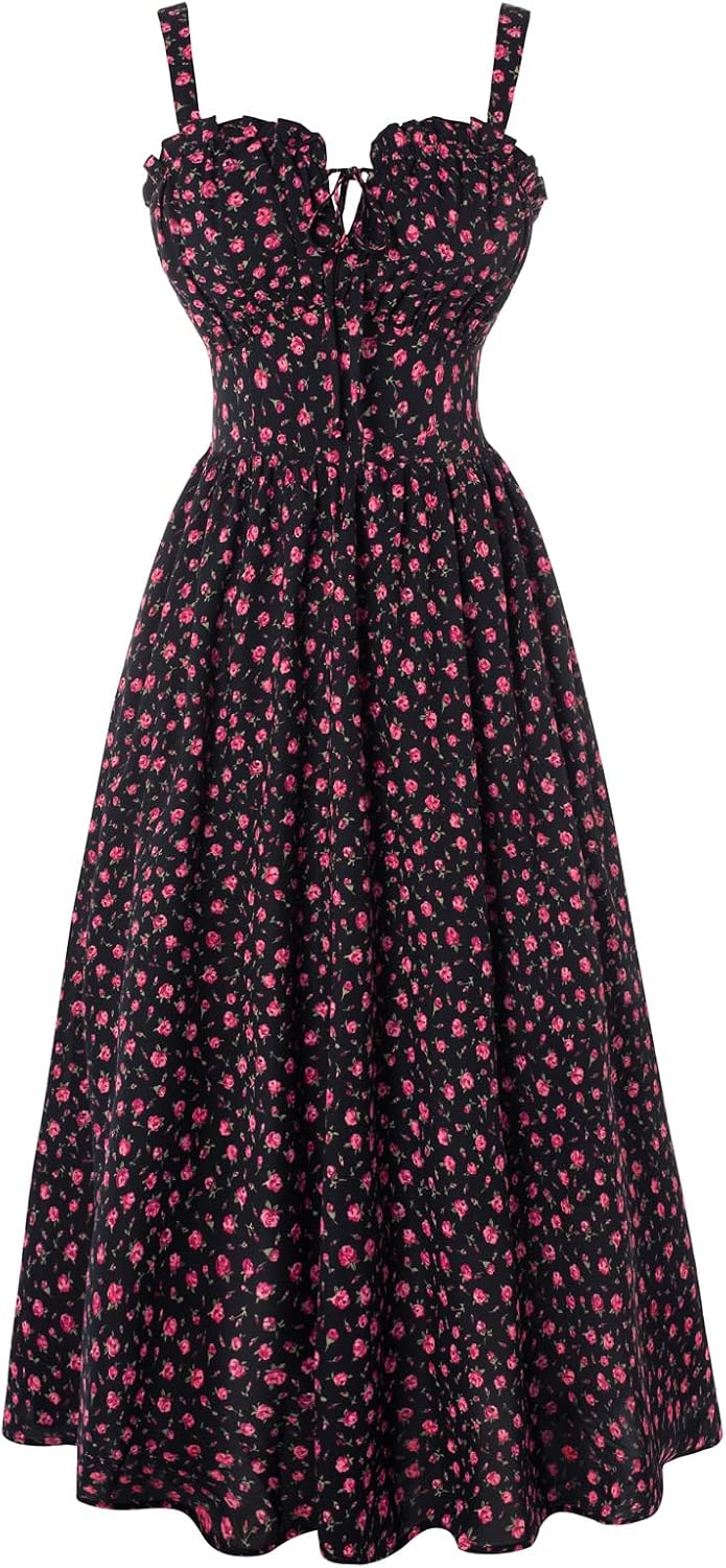 SCARLET DARKNESS Women Summer Sun Dress Casual A-Line Sleeveless Spaghetti Strap Floral Dress for Beach