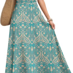 AUSELILY Maxi Dress for Women UK Short Sleeve Elegant Dress V Neck Sundress with Pockets