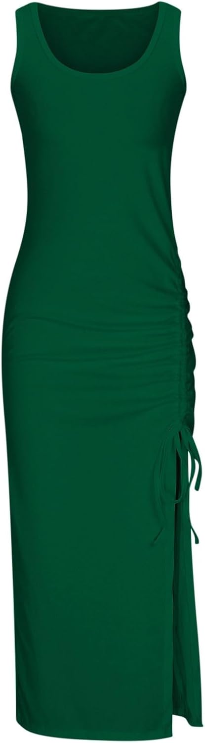 Women's Summer Dresses Casual Long Dress Sleeveless Elegant Wrap Dress Side Split Party Holiday Striped Tank Vacation Beach Style Boho Ribbed Maxi Dresses - Image 3