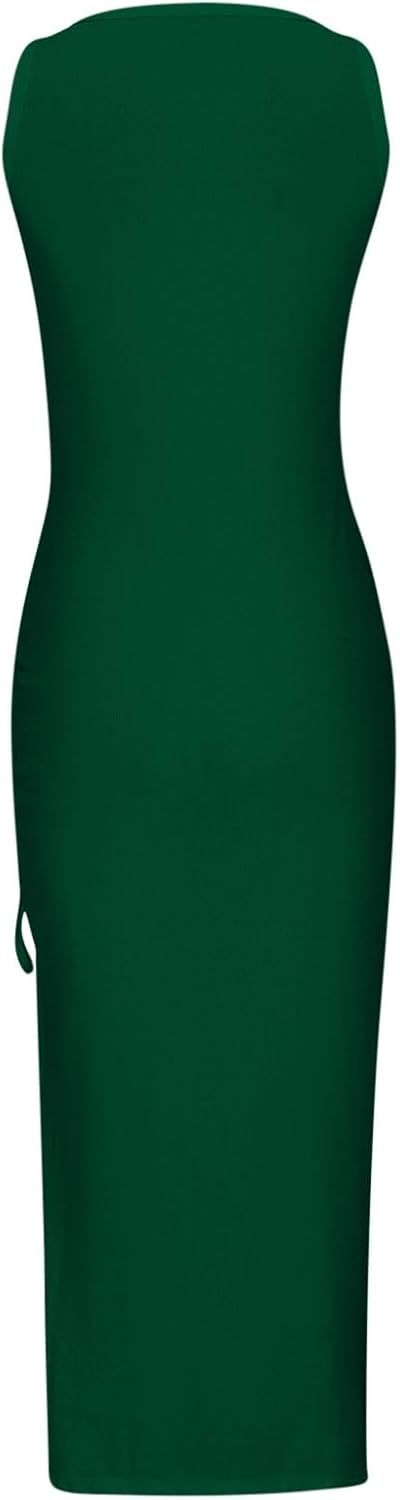 Women's Summer Dresses Casual Long Dress Sleeveless Elegant Wrap Dress Side Split Party Holiday Striped Tank Vacation Beach Style Boho Ribbed Maxi Dresses - Image 4