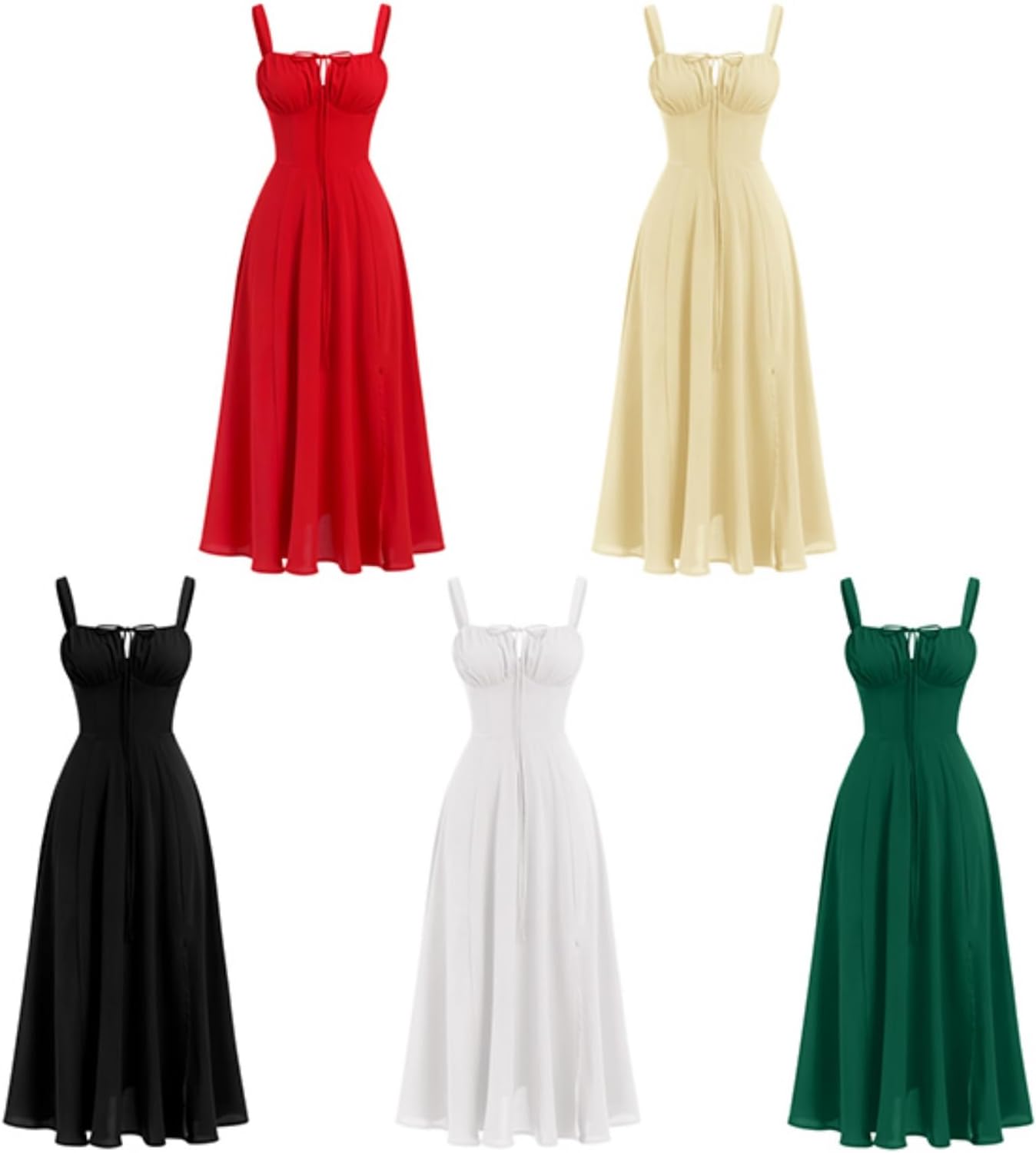 Women's Summer Dress Spaghetti Strap Dress Spring Boho Dress Front Slit Swing Midi Sundress Party Holiday Beach Dress- - Image 4