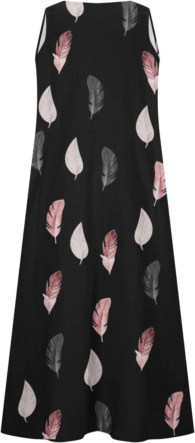 Maxi Dresses for Women UK Cotton Linen Casual Oversized Tunic Dress Sleeveless Vest Dress with Pocket Solid Color A-line Dress Baggy Beach Long Dress Summer Floral Print Sundress - Image 3