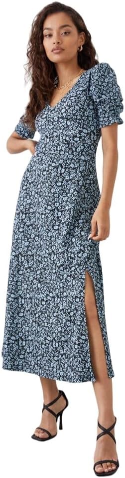 Dorothy Perkins Petite Blue Floral V Neck Jersey Midi Dress