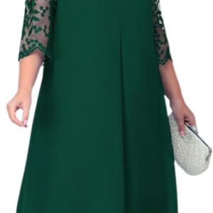 OBEEII Women’s Plus Size Chiffon Dress Half Sleeve Round Neck Floral Embroidery Formal Party Wedding Guest Cocktail Dress UK