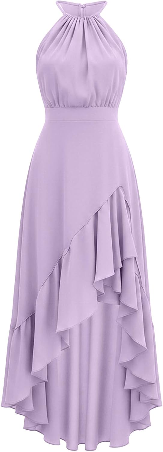 Elegant Dress for Women UK Chiffon Halter Neck Ruffle Dresses Party Evening Clubwear Maxi Dress Elegant Sexy Casual Cocktail Long Dresses Wedding Guest Outfit Strand - Image 6