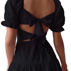 Narecte Summer Dresses for Women 2025,Tie Backless Swiss Dot Mini Dress,Ruffle Hem Flowy Casual Dresses