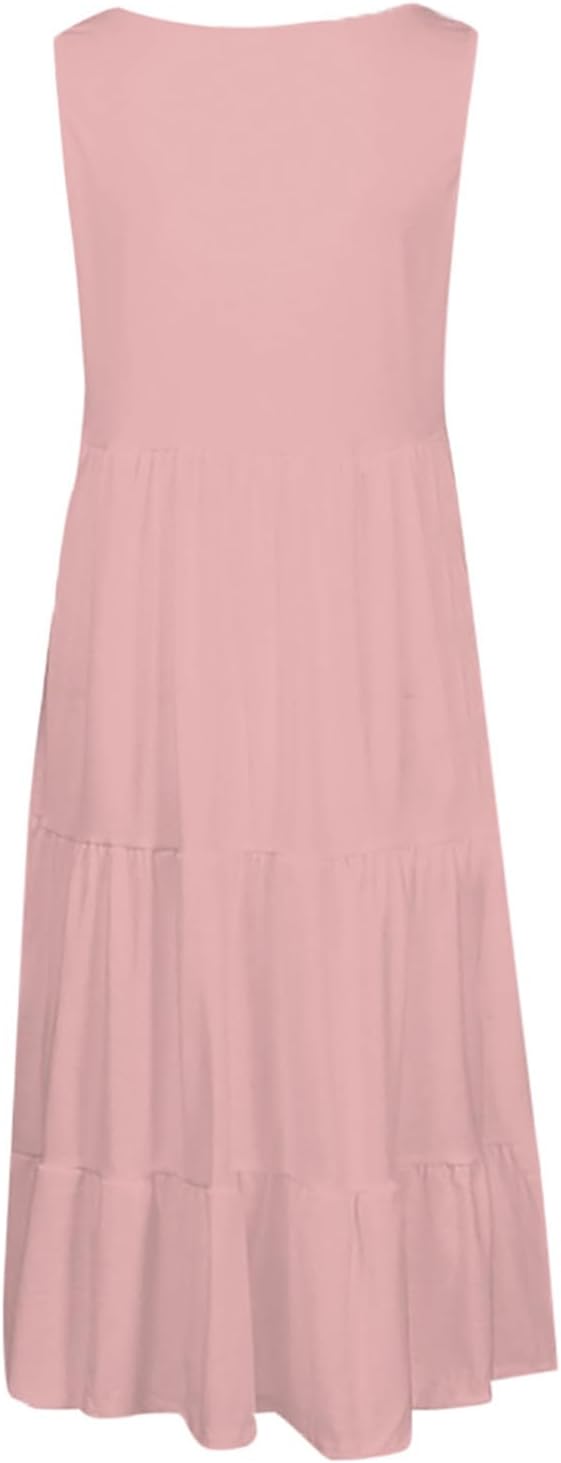 Women's Gradient Printed Sleeveless Beach Dresses, Casual Round Neck Plus Size Dress, Summer Loose Fitted Midi Dress - Image 3