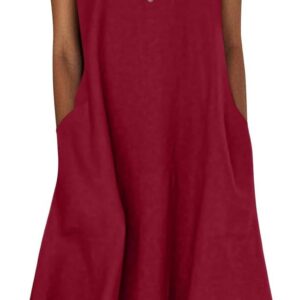 Summer Dresses for Women UK Cotton Linen V Neck Button Sleeveless Solid Maxi Dress Floral Fashion Elegant Boho Loose Fit Beach Sundress with Pockets Ladies Plus Size Holiday Party Outfits Clothes