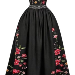 Narecte Floral Dress for Women A Line Midi Dress Sleeveless Spaghetti Strap High Waist Boho Elegant Outfit