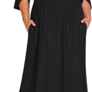 TAOHUADAO Women’s Summer Plus Size Dresses Crewneck Ruffle 3/4 Sleeve Casual Maxi Dress
