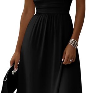 Summer Dresses for Women UK V Neck Flowy Short Sleeve Wrap Dress Midi Boho Casual Dresses Solid Color Vacation Sunshine Dress