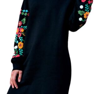 AMhomely Jumper Dress for Women, Autumn Winter Casual Long Sleeve Floral Embroidery Sweatshirt Plus Size Ladies Tunic Mini Dress