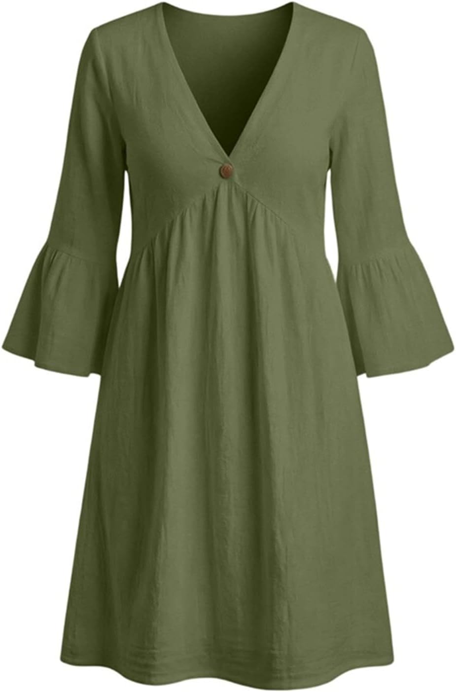 Summer Dress for Women UK V Neck 3/4 Sleeve Ruffle Dresses with Pockets Ladies Solid Color Boho Beach Midi Dresses Oversized Tunic Baggy Casual Long Dress Floaty Summer Sundress for Office Work - Image 6