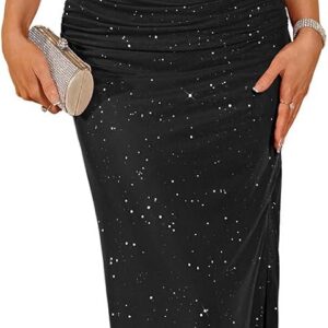DRESSTELLS Womens Halter Floral Backless Ruched Maxi Sparkly Formal Corset Ruched Bodycon Wedding Guest Cocktail Dresses