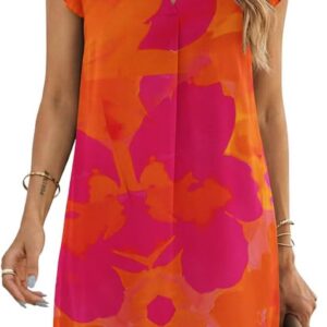 Wkior Womens Summer Casual Mini Dresses 2026 Ruffle Sleeve V-Neck Beach Vacation Chiffon Sundress(S-XL)