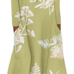 Women’s Elegant V Neck 3/4 Sleeve Dress Vintage Trendy Floral Printed Maxi Dresses with Pockets Casual Loose Fit Button Down Beach Long Dress Flowy Party Sundress