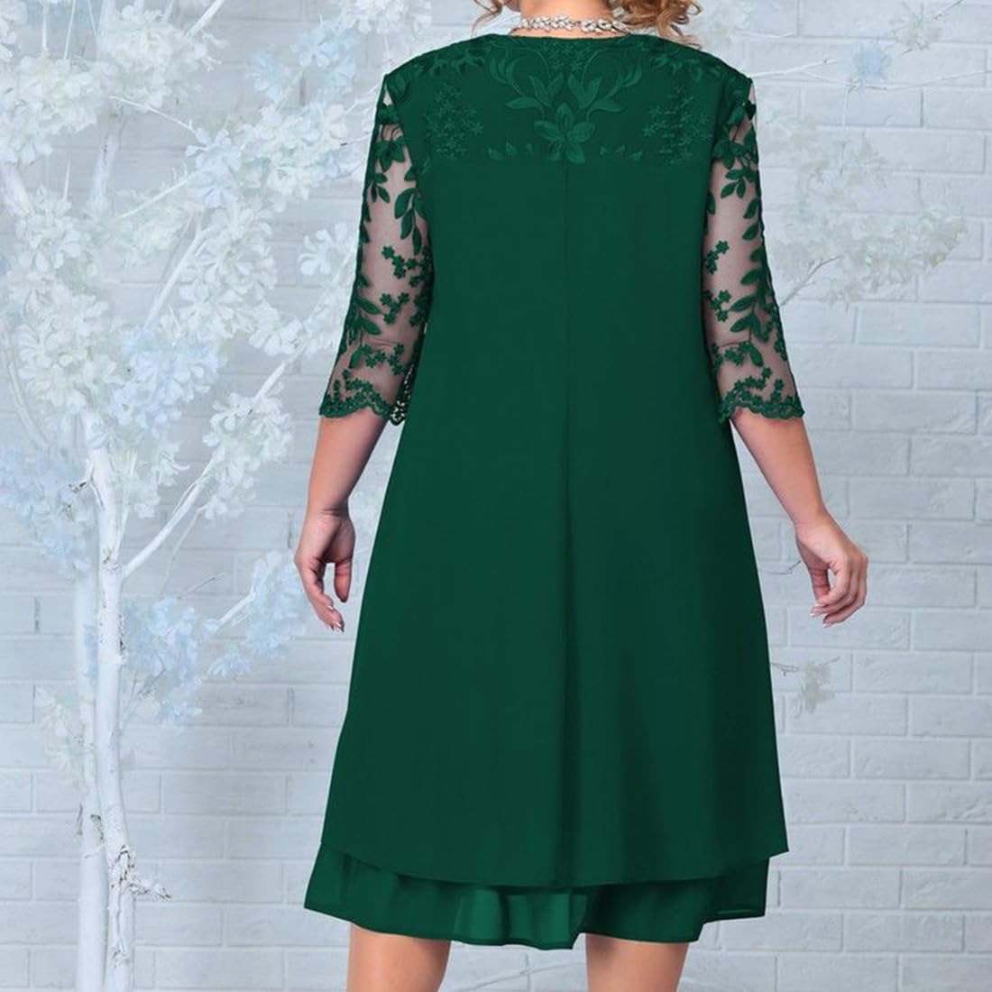 OBEEII Women's Plus Size Chiffon Dress Half Sleeve Round Neck Floral Embroidery Formal Party Wedding Guest Cocktail Dress UK - Image 4