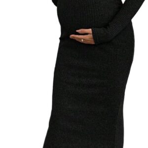 GORGLITTER Women’s Maternity Ribbed Knit Maxi Dress Square Neck Long Sleeve Bodycon Pregnancy Baby Shower Dresses