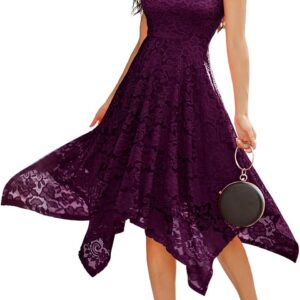 Meetjen Women’s Lace Cocktail Party Dress 2026 Handkerchief Hem Bridesmaid Prom Dress Formal Dresses for Wedding Guest