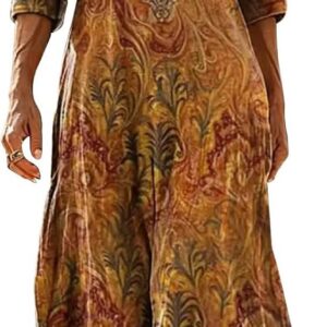 Women Western Style Dresses Irregular Boho Floral Print Vintage Maxi Dress