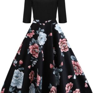 AXOE Women’s Vintage Dress 50s Rockabilly 3/4 Sleeve