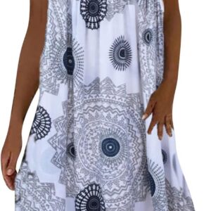 Womens Casual Loose Sleeveless Round-Neck Tank Dress Floral Print Short Sun Dress Summer Vacation Mini Dresses Beach Pleated Dresses Trendy A Line Swing Short Vest Dress