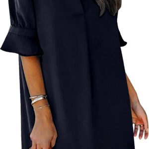 KISSMODA Womens Ruffle Half Sleeve Dress V Neck Summer Casual Shift Dresses Trendy Loose Classic Work Shirt Dress