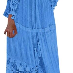 Women’s Summer Linen Dresses Long 3/4 Sleeve V-Neck Maxi Dress Summer Vintage Boho Hippie Long Floral Party Lace Beach Cocktail Dress Boho Dresses