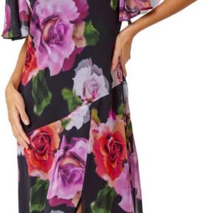 Roman Originals Floral Print Tie Back Maxi Dress for Women UK – Ladies Everyday Holiday Spring Summer V Neckline Comfy Soft Evening Vacation Work Party