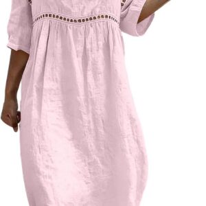Summer Dresses for Women UK,Bohemian 3/4 Sleeve Cotton Dresses Casual Loose Fit Boho Dress Breathable Comfortable Casual Solid Holiday Beach Travel Everyday Wear