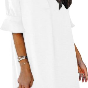 KISSMODA Womens Ruffle Half Sleeve Dress V Neck Summer Casual Shift Dresses Trendy Loose Classic Work Shirt Dress