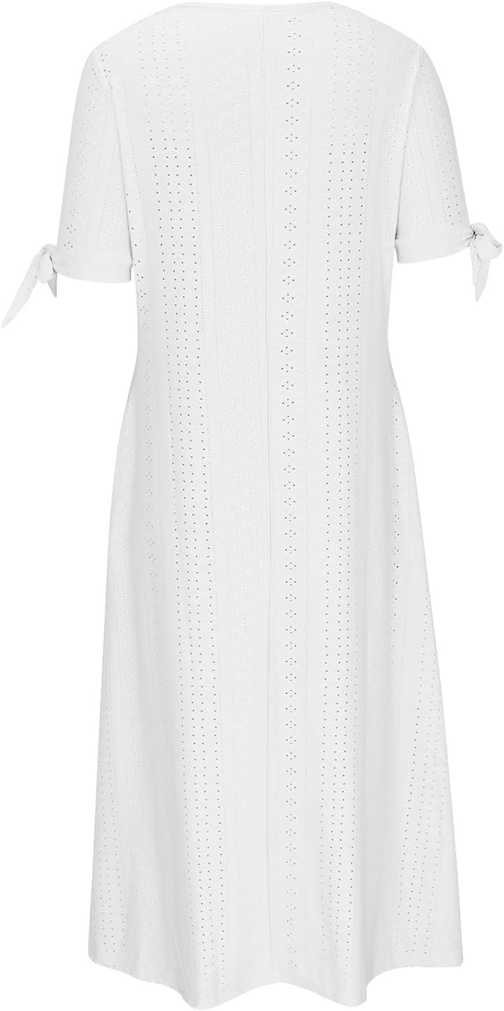 Midi Dresses for Women UK Short Sleeve V Neck Button Floral Dress Summer Casual Loose Fit Long Dresses with Pockets Comfy Lounge T Shirts Dress Beach Holiday Elegant Sundress Sale Clearance - Image 4
