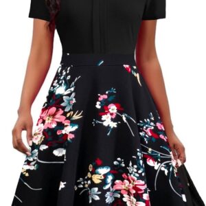 Mokayee Womens Summer Short Sleeve V Neck Fit and Flare Semi Formal Work Wedding Guest Dresses with Pockets