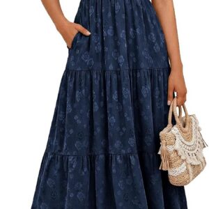 DRESSTELLS Floral Cocktail Dress with Pockets for Wedding Guest Navy M