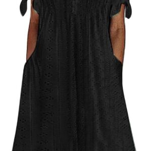 HOOUDO Summer Dresses for Women UK Loose Casual Maxi Dress Short Sleeve V Neck Tunic Flowy Pleated Beach Sundress Plus Size Ladies Boho Dress Holiday Dresses
