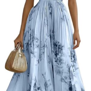 Wedding Guest Dresses for Women, Ladies V Neck Empire Waist Floral Dresses Summer Chiffon Dress Elegant Party Outfits Curvy Long Evening Skirts Women’s Summer A Line Ball Gown