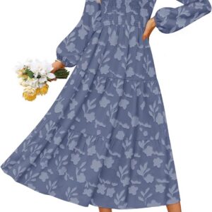 ZESICA Women’s Fall Boho Floral Midi Dress 2025 Casual Long Sleeve Crewneck Flowy Wedding Guest Long Dresses