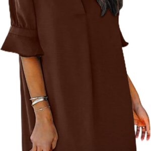 KISSMODA Womens Ruffle Half Sleeve Dress V Neck Summer Casual Shift Dresses Trendy Loose Classic Work Shirt Dress