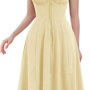 AGYMNX Women’s Casual Dress: Summer Flower Corset Dress – Spaghetti Straps Boho A-Lined Midi Sundress with Slit for Travel Beach Holiday