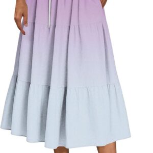 Plus Size Dress for Women Elastic Waist Knee Length Ladies Skirts Casual Comfy Printed Summer Skirts A-Line Trendy Layered Pleated Boho Skorts Drawstring Pocket Summer Clothes