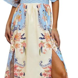 CUPSHE Women Boho Maxi Summer Dress Floral V Neck Half Dolman Sleeve Empired Waist Side Slit Sundress Holiday Beach Dresses