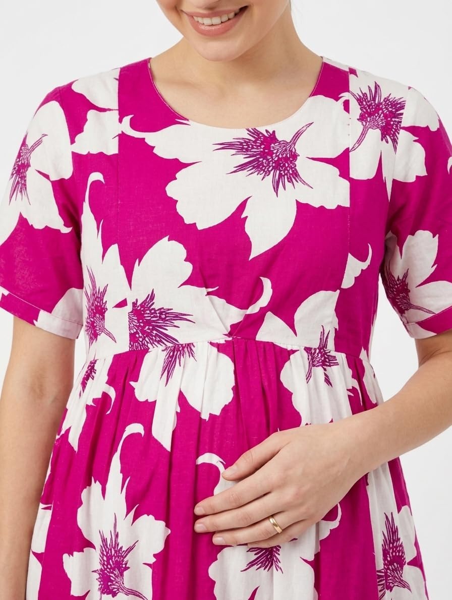 ZENIRA Women's 2026 Spring Summer Maternity Dresses Short Sleeve Maxi Round Neck Casual Nursing Outfit Dress