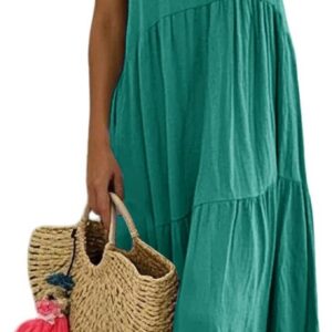 AMDOLE Summer Dresses for Women UK Causal Women’s Summer Maxi Dresses V Neck Long Maxi Sundress Sleeveless Vacation Dress with Pockets Ladies Holidays Beach Clothes